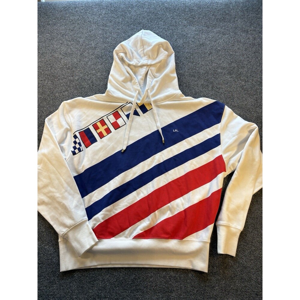Lauren Ralph Lauren Womens White French Terry Nautical Flags Stripes Hoodie Sz S